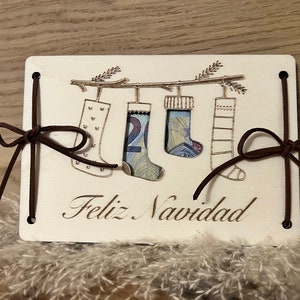 Weihnachtsgeschenk, Weihnachts Geldgeschenk, Geschenkidee zu Weihnachten, Holzkarte für Geldgeschenke, Feliz Navidad