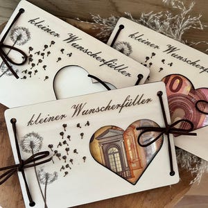 Geldgeschenk Karte Kleiner Wunscherfüller Originelle Holzkarte für Geldgeschenke – Geschenkidee Geburtstag, Hochzeit, Taufe, Kommunion