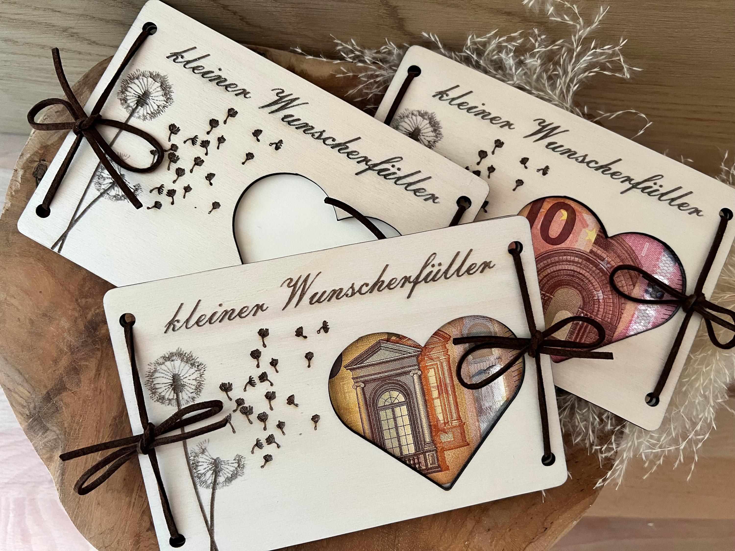 Wunscherfüller Geldgeschenk Holz Karte – Personalisierte Geldklammer Für Hochzeit, Geburtstag, Kommunion