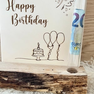 Geldgeschenk zum Geburtstag, Geburtstagskarte aus Holz. Geschenkidee zum Geburtstag