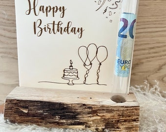 Birthday money gift, wooden birthday card. Birthday gift idea
