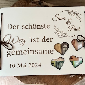 Geldgeschenk zur Hochzeit- Hochzeitsgeschenk personalisiert mit Namen und Datum des Brautpaares