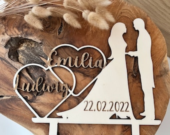 Personalisierter Cake Topper für Hochzeit mit Namen und Datum, Brautpaar Namen Torte,Tortenstecker, Mr Mrs Caketopper, Hochzeitstorte,