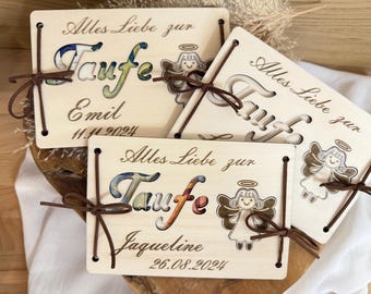 Taufe Geschenk, Taufgeschenk für Mädchen und Jungen personalisiert mit Namen und Datum Geldgeschenk zur Taufe mit Schutzengel zum rausnehmen