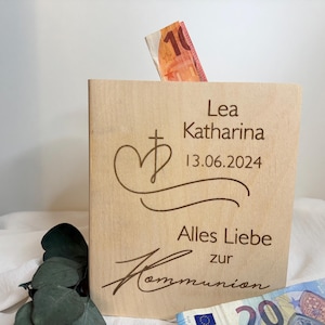 Kommunion Geschenk- Spardose aus Holz in Buchform als Kommunionsgeschenk, Geldgeschenk Kommunion, Kommunion Geschenk für Mädchen und Jungen