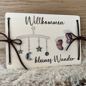 Geldgeschenk Baby Geburt, Willkommen kleines Wunder, Baby Geschenkideen, Baby Willkommenskarte aus Holz, Geschenk zur Geburt