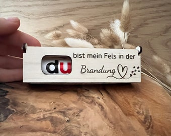 Du bist mein Fels in der Brandung - gravierte Geschenkbox für Duplo Schokoriegel