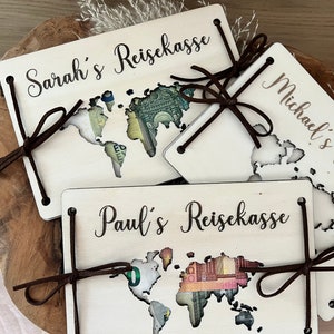 Geldgeschenk personalisierte Weltkarte, Geschenkidee für Reise, Geburtstagsgeschenk, Geldgeschenk Hochzeit, Geschenkidee Reisekasse