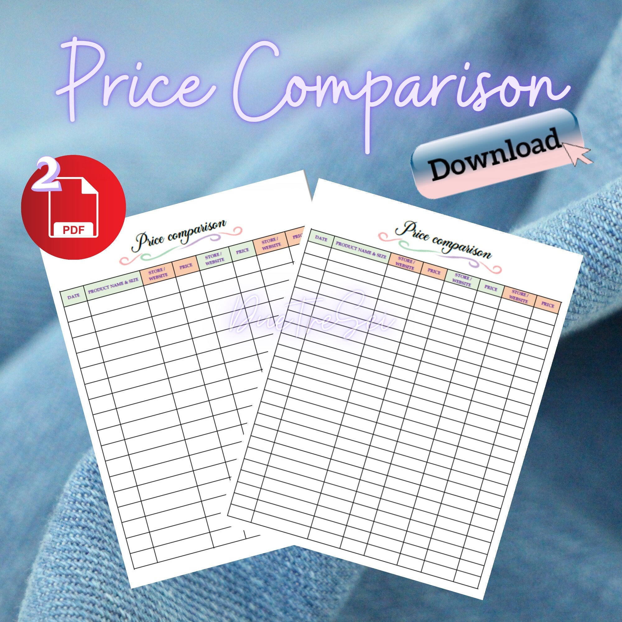 Printable Price Comparison Sheet PDF FILE Compare Prices for | Etsy