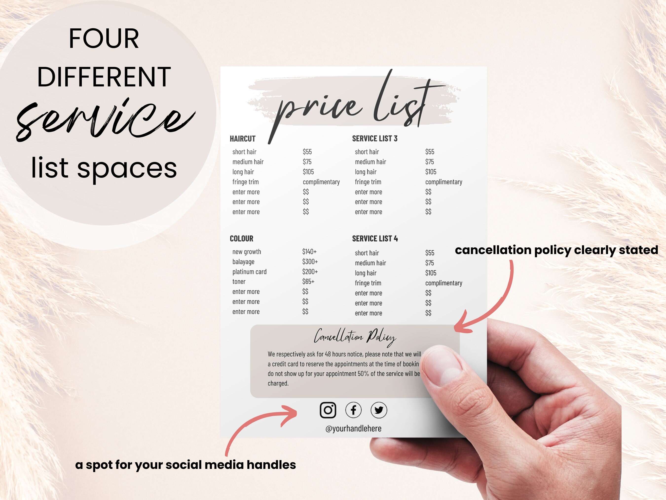 Price List Template Hair Salon Price List Hair Stylist Price Etsy