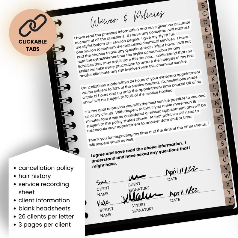 Client Record Book Hairstylist Digital Planner Salon Digital Etsy