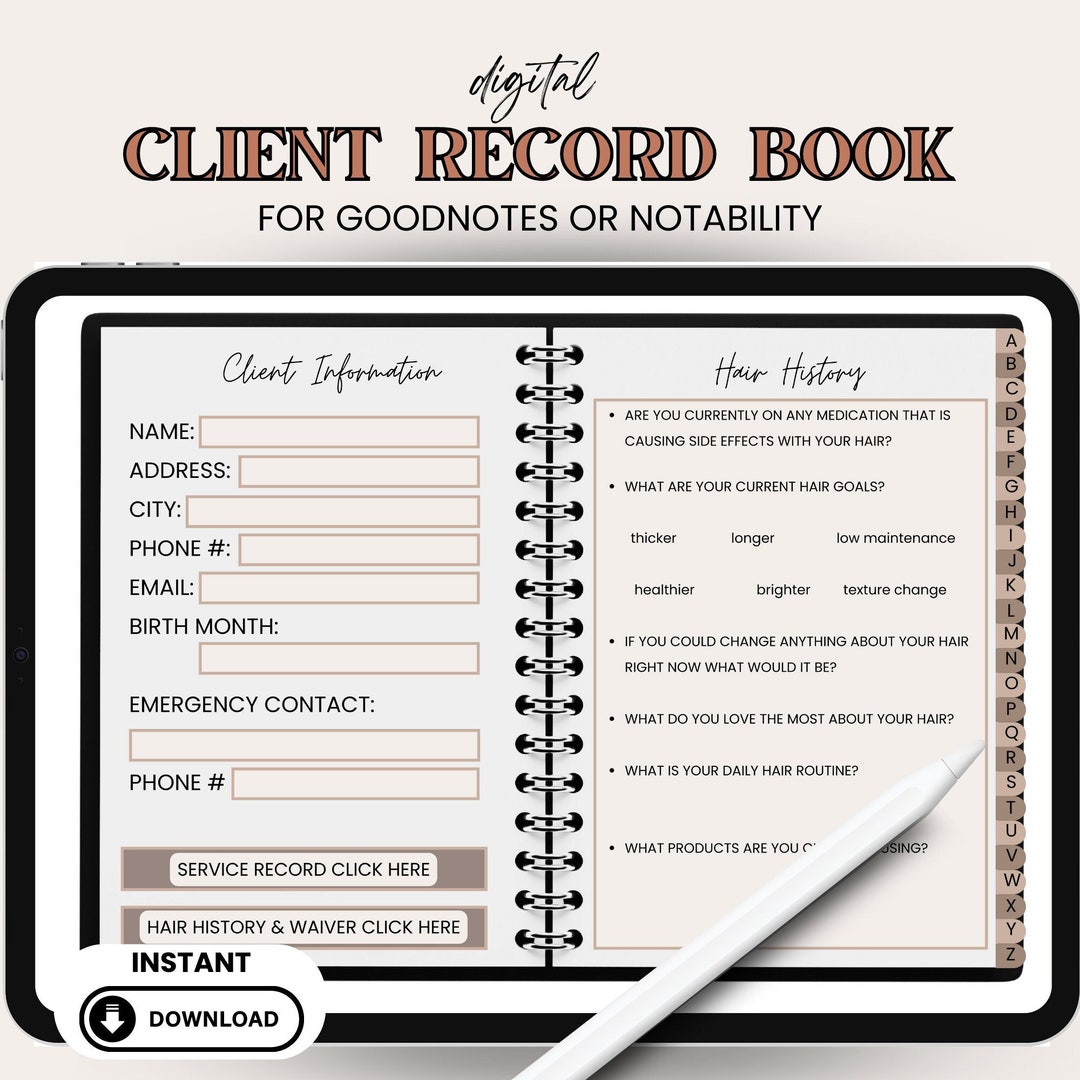 Client Record Book Hairstylist Digital Planner Salon Digital Record