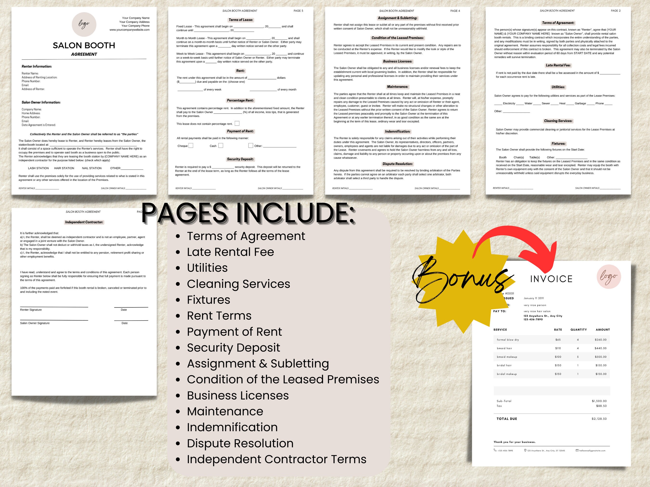 Salon Booth Rental Contract Chair Rental Agreement Beauty Etsy