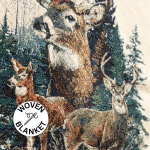 Personalized Family Cabin Blanket Vintage Deer Woven Throw Custom Name Lake House Decor Cozy Rustic Mountain Cabin Gift Nature Lover Blanket image 8