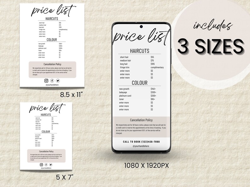 Digital Price List Template Hair Salon Price List Hair Stylist Etsy