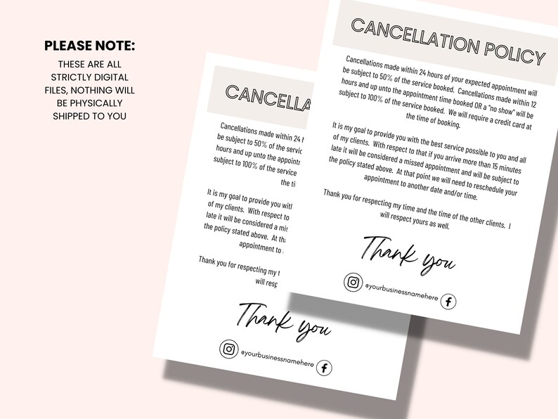 Policy Template Spa Form Beauty Salon Policy Template Etsy