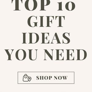 May include: A beige throw blanket featuring a deer family scene, with the text "THE HENDERSON FAMILY EST. 1976". Below is a graphic with the text "TOP 10 GIFT IDEAS YOU NEED" and a "SHOP NOW" button. A framed word search with the name "SOPHIA GRACE" and the date "MARCH 13, 2025".