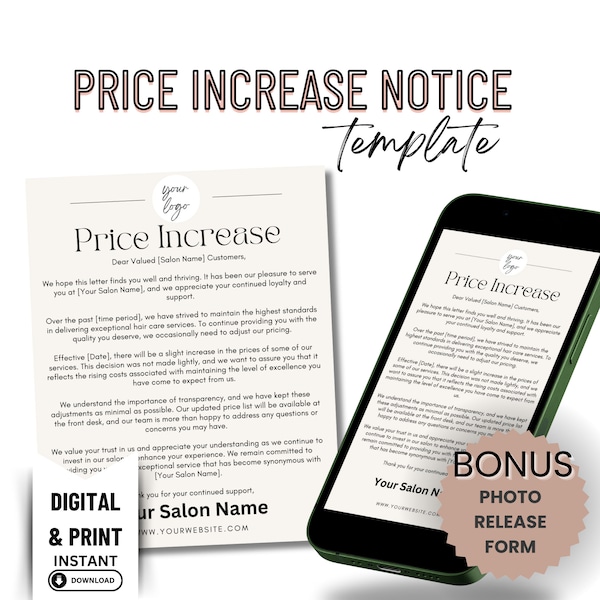 Price Increase Notice Template Hair Salon Business Form Price List Template Hairstylist Business Service Price Increase Announcement Hair