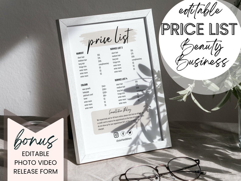 Price List Template Hair Salon Price List Hair Stylist Price Etsy