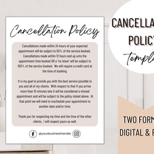 Formulario de política de cancelación Formularios de la industria de la belleza / Formularios de peluquería / Formularios de esteticista / Política de no presentación por citas tardías