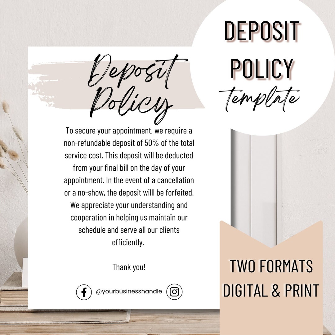 Security Deposit Policy Template Hair Salon Policies Form Hairstylist