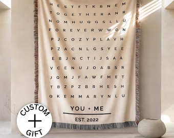 2nd Anniversary Cotton Gift Personalized Woven Throw Custom Word Puzzle Blanket Unique Cotton Gift for Husband Wife Cozy Couple Keepsake