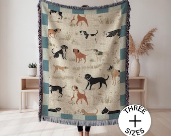 Vintage Dog Pattern Woven Blanket Retro Dog Lover Gift Cozy Dog Throw Neutral Pet Lover Home Decor Trending Dog Blanket Rustic Cabin Throw