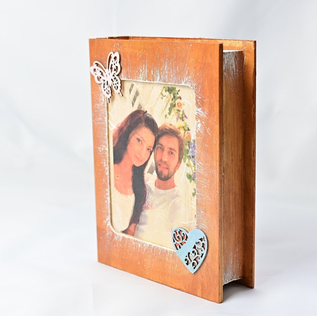 Wooden Memories Box in the Shape of a Book and Personal Portrait ...