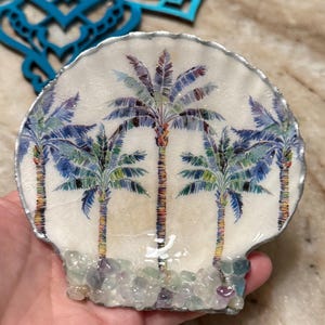 Sierschaal met schelp / zeepschaal kleurrijk palmbomenontwerp. Handgemaakt