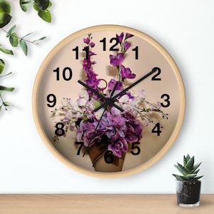 Purple Flowers Memo Wall Clock