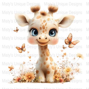 Cute Baby Giraffe Clipart Download Cartoon Giraffe with Butterflies PNG Adorable Giraffe Art Digital Download Animal Print