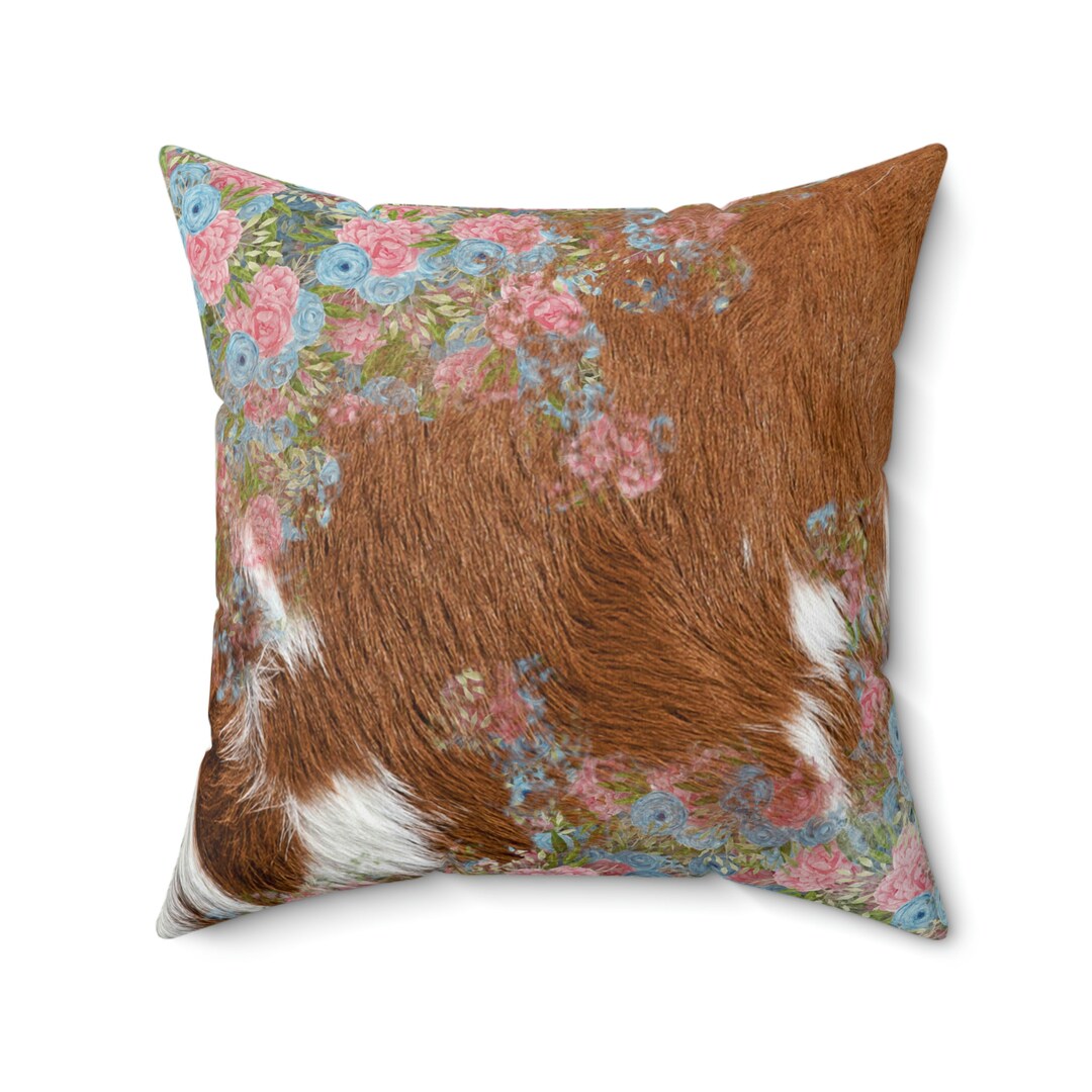 Western Style Floral Cowhide Design Spun Polyester Square - Etsy