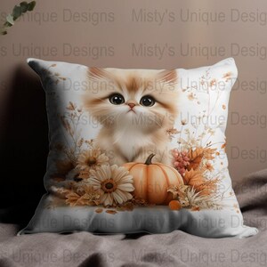Kitten Pumpkin Clipart, Autumn Floral PNG (Digital Download image 8