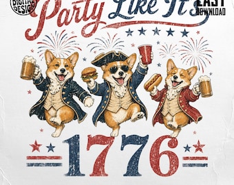 Patriotic Corgi Clipart, Funny 1776 Independence Day Design (Digital Download)