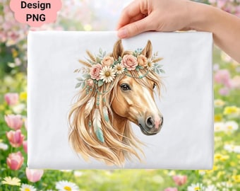 Floral Horse Clipart, Watercolor PNG, Boho Animal Design (Digital Download)