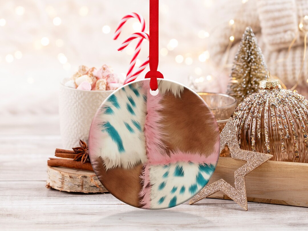 Modern Cowgirl Cowhide Christmas Ornament, Cowhide Western Christmas
