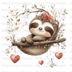 Cute Sloth with Floral Crown Digital Download, Adorable Woodland Animal Clipart, Baby Nursery Wall Art PNG, DIY Craft Projects