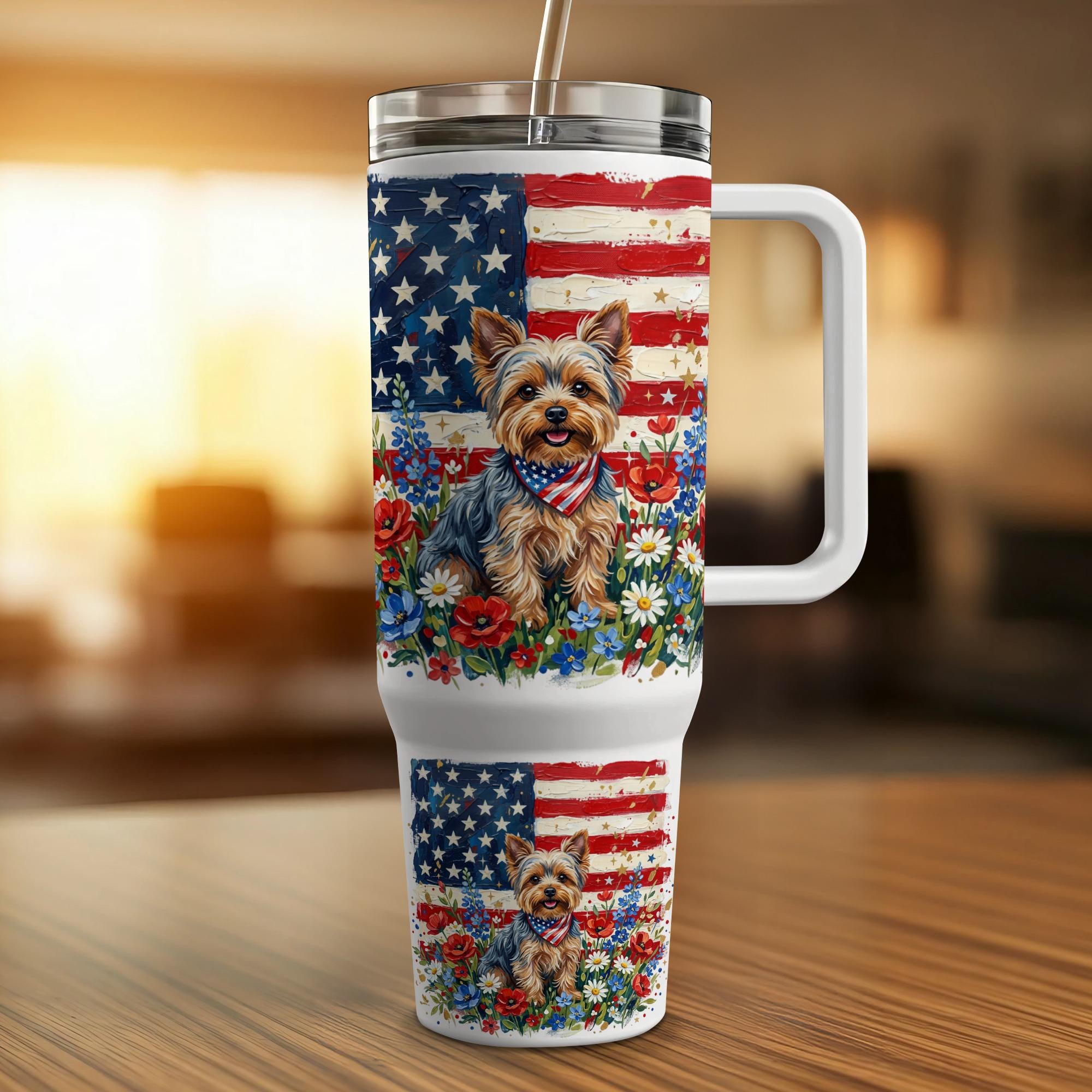 Republican Yorkie Patriotic Yorkie Clipart: Painterly American Flag Dog PNG (digital ...