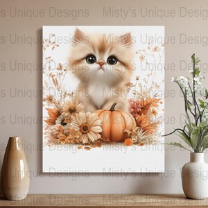 Kitten Pumpkin Clipart, Autumn Floral PNG (Digital Download image 6