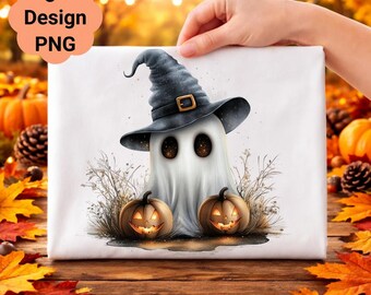 Halloween Ghost Clipart, Witch Hat, Pumpkin PNG (Digital Download)