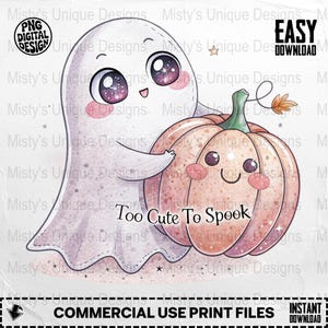 Süßer Geist Clipart PNG, Halloween digitaler Download, gruselige Saison Design, Kawaii Kürbis Kunst, Cricut bereit Grafiken, kommerzielle Nutzung