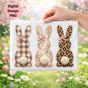 Osterhase Clipart PNG, karierte Blumen Leopard Kaninchen Grafiken (digitaler Download)