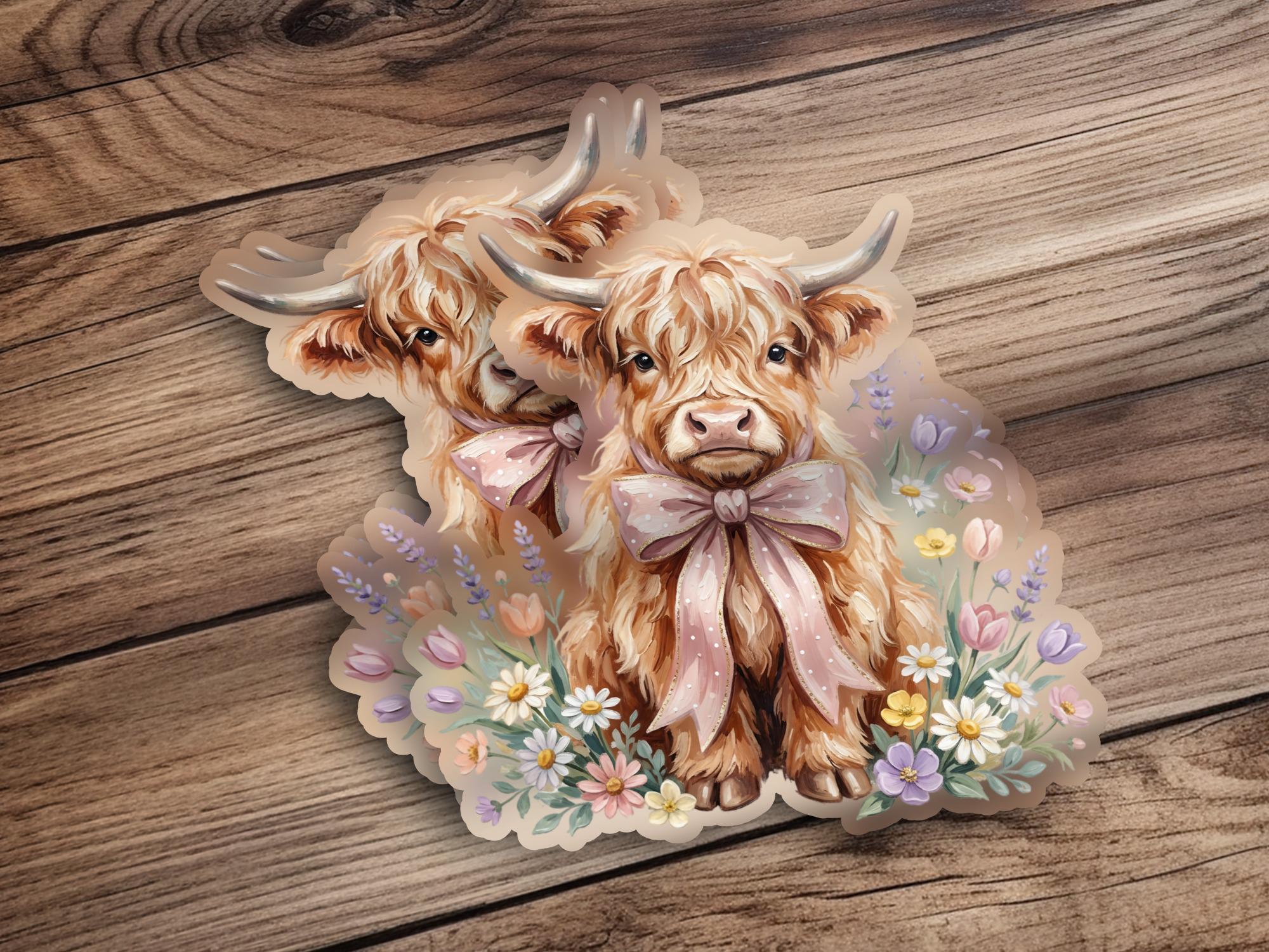 Highland Cow Clipart, Watercolor Floral Baby Calf PNG (digital Download ...