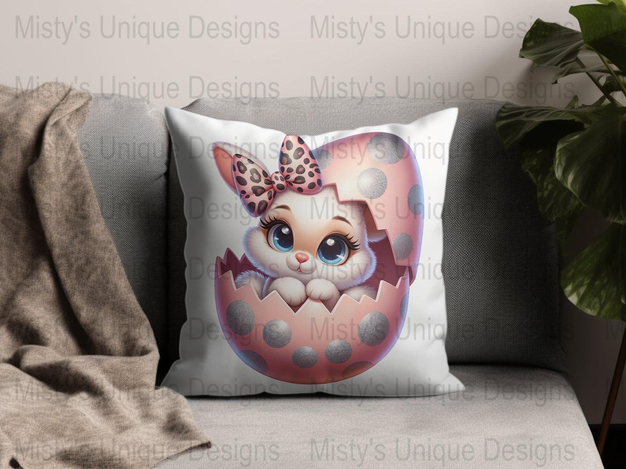Cute Bunny in Egg Clipart, Pink Polka Dot Easter PNG, Digital Download ...