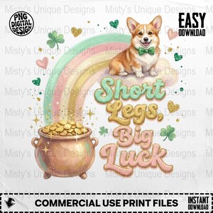 Corgi St Patricks Day PNG Clipart, Rainbow Pot of Gold (digital nedladdning)