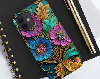 3D Vintage Style Flowers Design Tough Phone Case compatible with a large variety of phone models, Gift, Phone Case