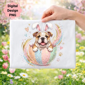 Bulldog Easter Clipart PNG, Puppy in Egg, Bunny Ears (Digital Download)