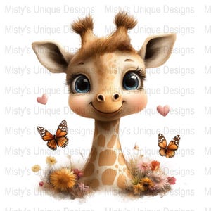 Cute Baby Giraffe Digital Download Clipart PNG, Adorable Woodland Animal Art, Kids Room Decor, Nursery Wall Art, Instant Download