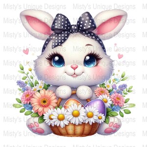 Cute Bunny Spring Clipart, Easter Bunny with Flowers PNG, Digital Download Printable, Cute Easter Bunny Art, Digital Clip Art