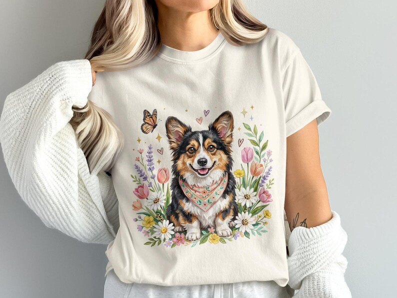 Watercolor Corgi Clipart, Spring Floral Puppy Art, Dog Lover Gift ...